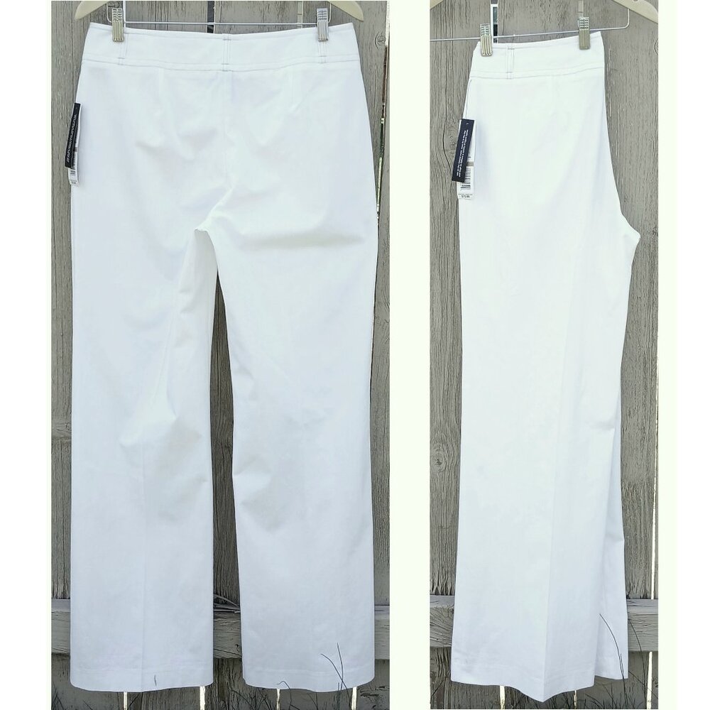 Rafaela White Off White Wide Leg Mid Rise Stretch Pants - Picture 3 of 8